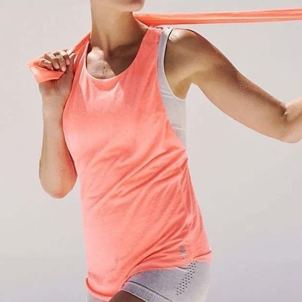 Free People FP Movement Exhale Tank Top Neon Coral Racerback Yoga Athletic Shirt